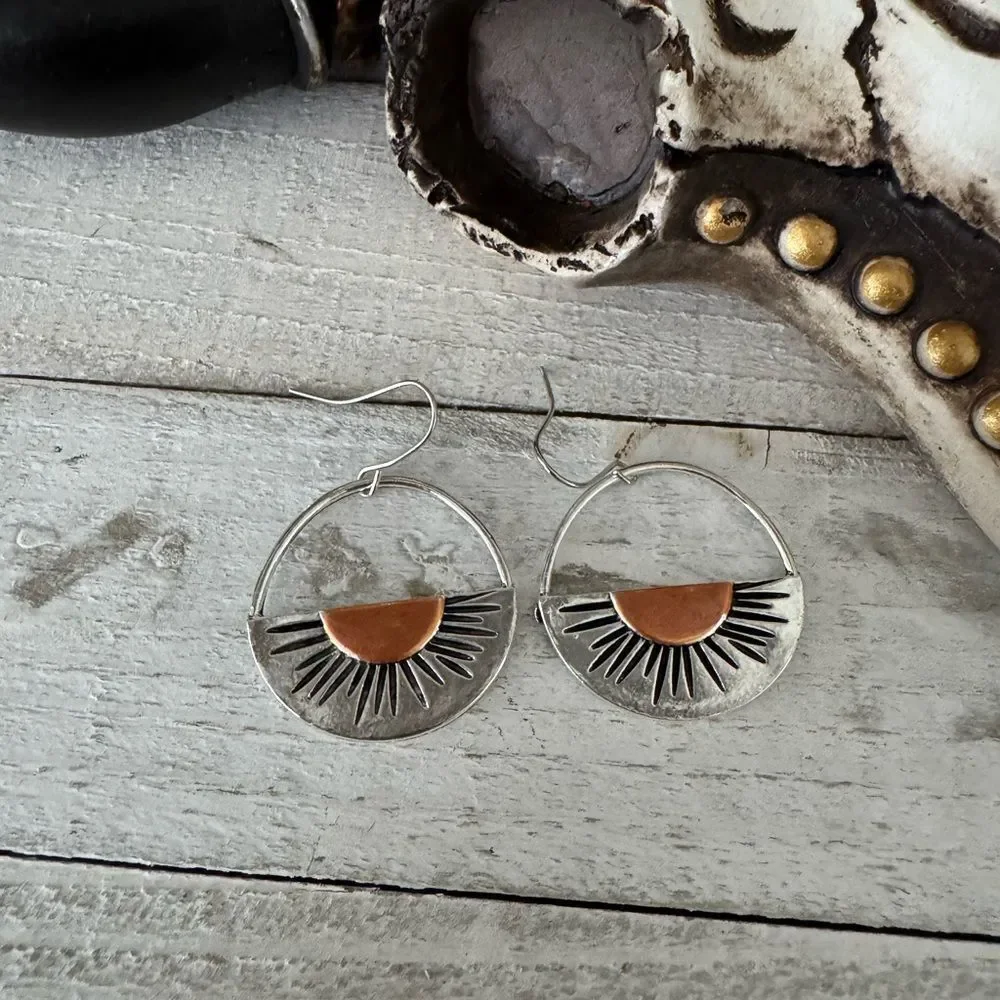 Silver and Copper Sunburst Earrings
